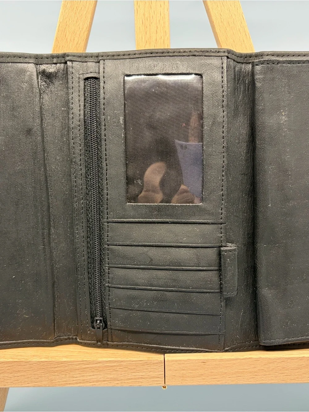 Timeless Black Leather Wallet with Gold Kiss-Lock Accent